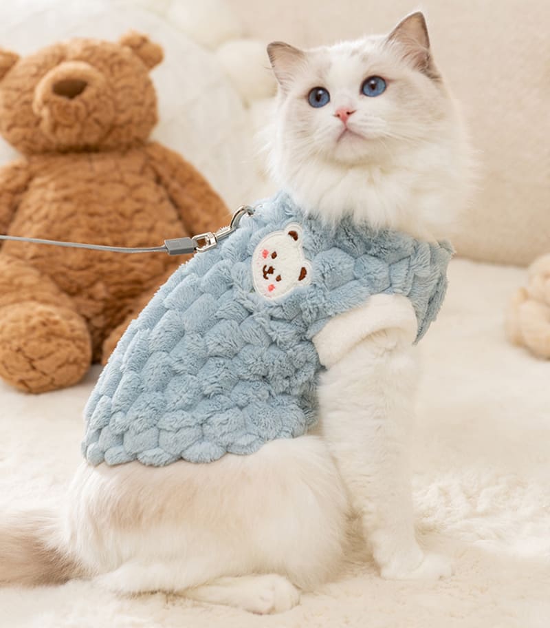Suéter Xadrez Ursinho para Gatos | Roupa de Inverno para Pets Pequenos