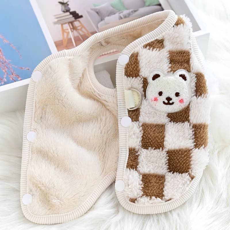Suéter Xadrez Ursinho para Gatos | Roupa de Inverno para Pets Pequenos