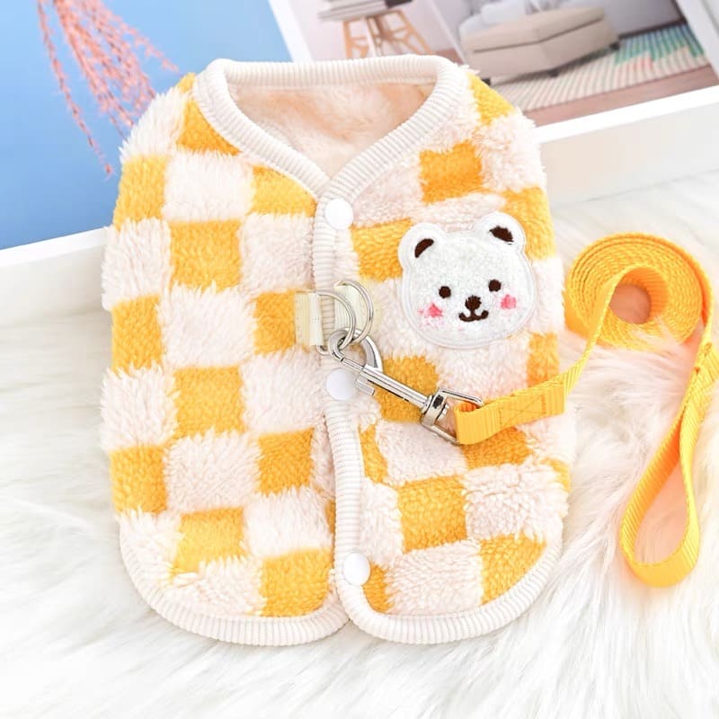 Suéter Xadrez Ursinho para Gatos | Roupa de Inverno para Pets Pequenos