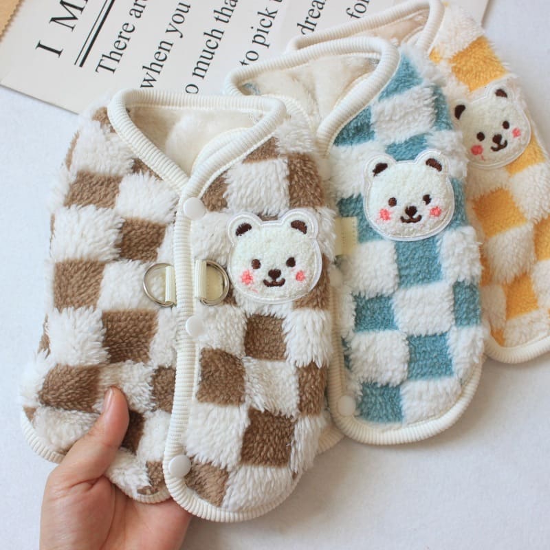 Suéter Xadrez Ursinho para Gatos | Roupa de Inverno para Pets Pequenos