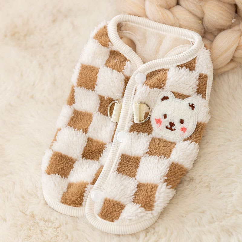Suéter Xadrez Ursinho para Gatos | Roupa de Inverno para Pets Pequenos