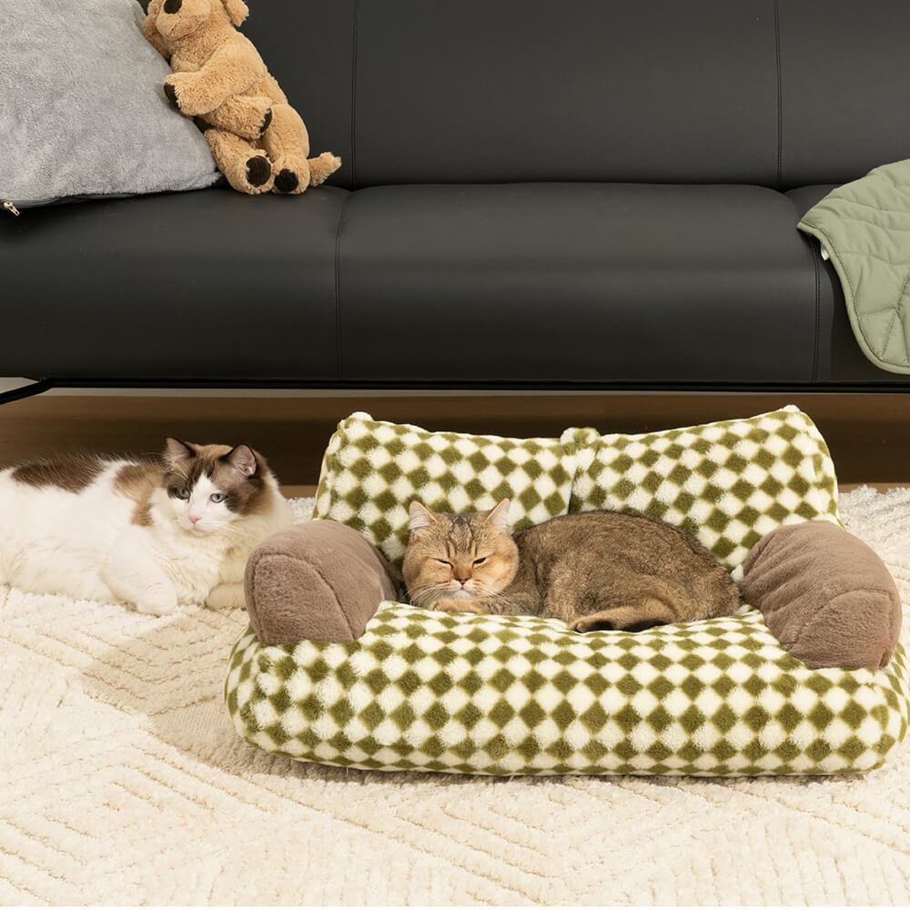 Sofá Vintage Diamond para Gatos | Cama Sofá Estilo Retrô e Aconchegante