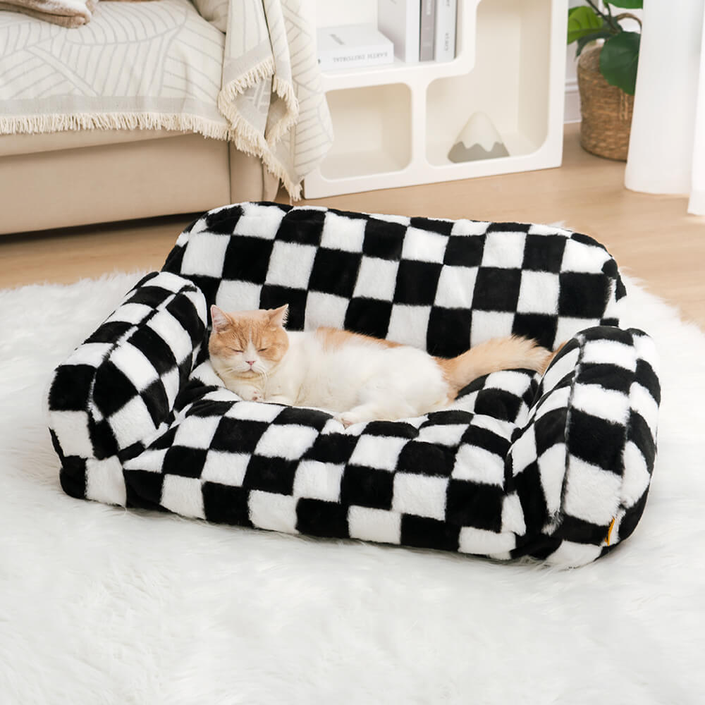 Sofá Vintage Diamond para Gatos | Cama Sofá Estilo Retrô e Aconchegante
