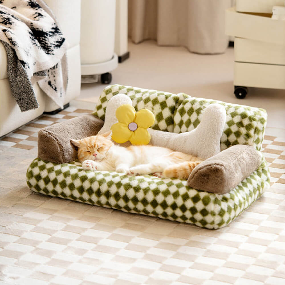 Sofá Vintage Diamond para Gatos | Cama Sofá Estilo Retrô e Aconchegante