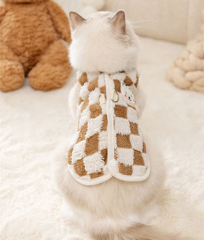 Suéter Xadrez Ursinho para Gatos | Roupa de Inverno para Pets Pequenos